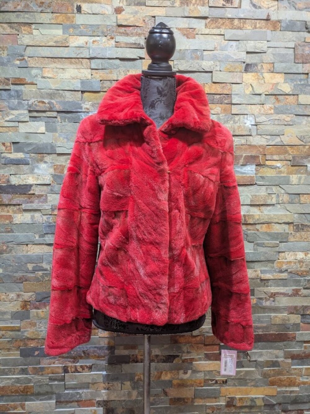 Real Sheared Dyed Red Mink Sections Bomber Jacket Small, Genuine Vintage Fur